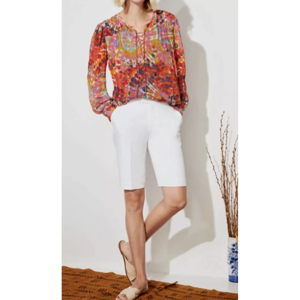 Ecru White Tailored Bermuda Shorts Capri Style Size 8 Cotton Blend